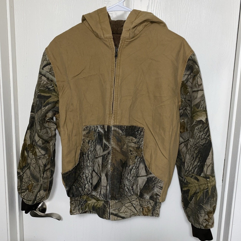 Bass Pro Shop Boys Youth Large Camo Tan Canvas Hooded Jacket‎